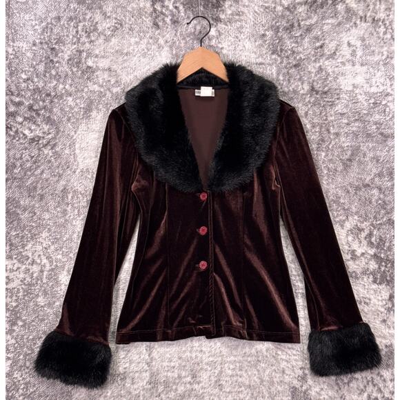 Vintage Forever 21 Cardigan Medium Womens Y2K Fur Trim Velvet Mob Wife - Picture 1 of 8